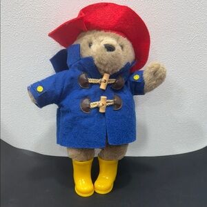 Paddington Bear Blue Raincoat pea coat and red hat Stuffed Plush Yottoy 2013